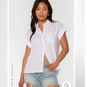 Velvet Heart White Button Down Cuffed Sleeve Top Blouse Shirt  Womans sz Small